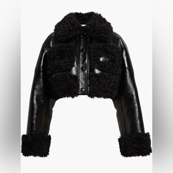 NWT $575 Stand Studio Fleur Faux Shearling Trim Crop Faux Leather Jacket - 2 US! - Picture 6 of 6